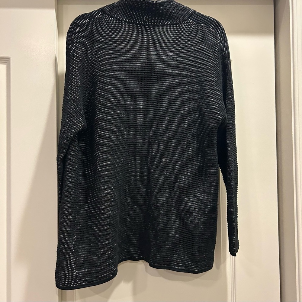 Eileen Fisher black silk organic linen cotton kimono open cardigan - Picture 6 of 6